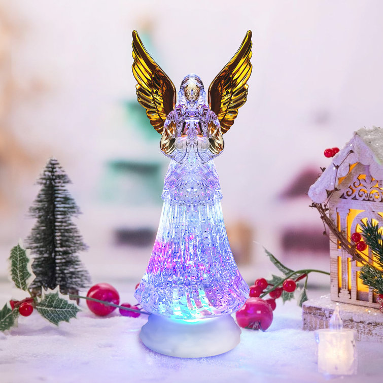 The Holiday Aisle Lighted Angel With Gold Wings Swirling Glitter